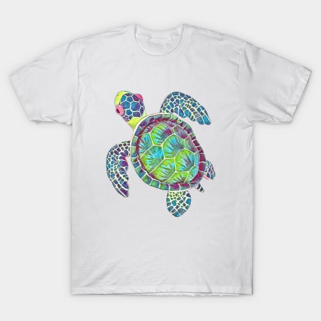 Colorful watercolor turtle design T-Shirt by colorbyte